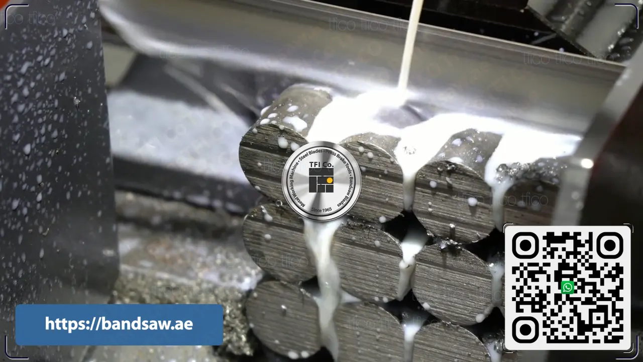 Bundle of solid round bars cut under flood coolant