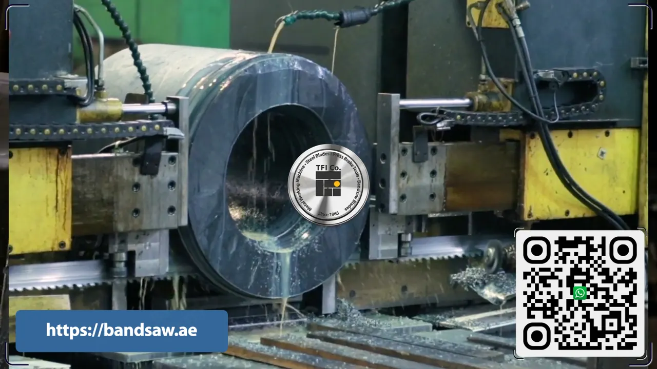 Large thick-walled tube on a heavy-duty bandsaw